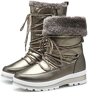 HEAWISH Women’s Winter Snow Boot Fur Lined Mid Calf Warm Boots(Rose gold, US11)