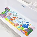 Baby Bath Mat with Suction Cup Drain Holes 40x16in Cute Cartoon Kids Bathtub Mat Anti Slip Reusable Baby Bathtub Mat for Bathroom Children (Turtle+ Blue Whale)