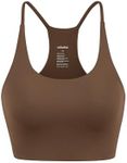 ODODOS Halter Sports Bra for Women Non Padded Strappy Cropped Tops Workout Yoga Crop, Brunette, Large