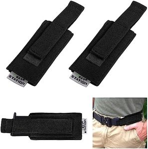 NEXT STATION Horizontal Mag Carrier for Concealed Carry, Extra Pistol Magazine Belt Holder for Single Stack,Durable Elastic Open-Top Mag Pouch with Adjustable Hook and Loop (Black, 2 Pack)