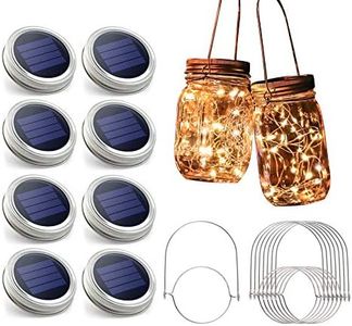 Urvoix Solar Mason Jar Lights - 8 Pack 30 Led Solar Jar Lid Lights with 8 Handle (Jars Not Included), Waterproof Outdoor Mason Jar Lights for Garden Backyard Patio Decor