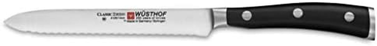 Wusthof Classic Ikon 5-Inch Serrated Utility Knife, Black