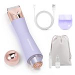 SUPRENT Bikini Trimmer Women- Painless Ladies Hair Removal Waterproof Wet & Dry- 2 in 1 Lady Shaver for Pubic Hair & Facial Hair- Cordless Electric Razors with USB-C Rechargeable,Purple