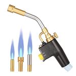 Rouwthio MAPP Propane Torch Multi Purpose Gas Torch with 3 Nozzles Brazing Soldering Brazing Torc for Welding Paint Removal Cooking Searing (Gas Cylinders Not Included)