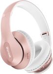 Wireless Bluetooth Headphones Over Ear Glynzak 65H Playtime HiFi Stereo Headset with Microphone and 6EQ Modes Foldable Bluetooth V5.3 Headphones for Desktop Computer Laptop Rose Gold