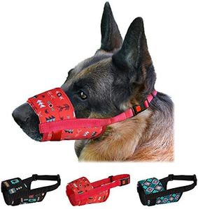 CollarDirect Dog Muzzle - Adjustable Soft Breathable Tribal Nylon Dog Mouth Guard Cover for Small, Medium and Large Dogs, Anti Chewing, Barking & Biting (Pattern 1; M/L)