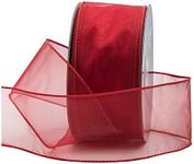 Royal Imports Organza Wired Sheer Ribbon 2.5" (#40) for Floral & Craft Decoration, 50 Yard Roll (150 FT Spool), Red