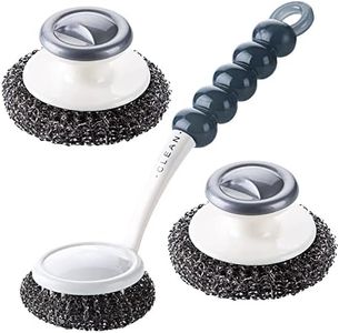 Stainless Steel Wool Scrubber with Handle, Heavy Duty Pot Scrubbers Dish Scrubber Cleaning Brush Wash for Dish, Stainless Steel Scrubbing Brushes Cleaning Supplies for Pots, Pans, Grills, Sink (3)