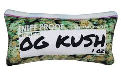 Bag-O-Weed OG Kush Ounce of Weed Parody Zip Bag - Heavy Duty Plush Dog Toy with Squeaker- Funny Print Pet Chew Toy - Stoner Gift for Small Medium and Large Dogs