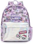 Monster High Girls Backpack | Pink & Silver Rucksack with Adjustable Straps | Reflective Pocket & Badge All Over Print Practical & Organised Luggage Sports School Bag | Doll TV Series Merchandise