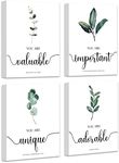 Office Decor Framed Wall Art, Valuable Important Unique Adorable, Inspirational Quote Wall Art, Motivational Botanical Leaf Wall Decor for Study Living Room Bedroom, Set of 4, 8x10in(20x25cm)