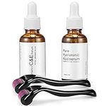 4 in 1 Derma Roller Microneedling Kit for 2 Pack(0.5mm/1.5mm) + Hyaluronic Acid Serum + Vitamin C Facial Serum - 540 Titanium Microneedle