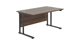 Office Hippo Heavy Duty Rectangular Cantilever Office Desk, Home Office Desk, Office Table, Integrated Cable Ports, PC Desk For Office or Home, 5 Yr Wty - Black Frame/Dark Walnut Top, 140cm x 80cm