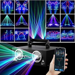 DJ Laser Lights with APP Control, Custom Laser Projector, 3D Animation,Beam Effect,DMX512, Full Color, Supports Text, Programming, Drawings, Sound Activated, Laser Machine for Disco Stage Karaoke Bars