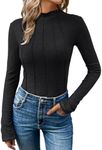 AUTOMET Long Sleeve Shirts Tops Womens Business Casual Work Blouses 2024 Fall Dressy Tunic Mock Neck Turtleneck Trendy Ladies Tee Tshirts Fashion Outfits Cute Clothes Fitted Clothing Black XL