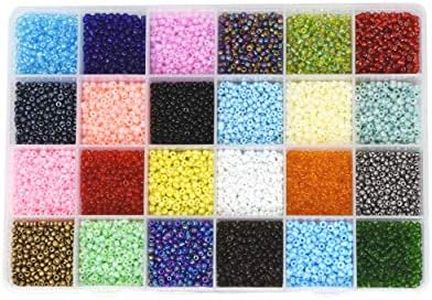 Mandala Crafts Glass Seed Beads, Small Pony Beads Assorted Kit with Organizer Box for Jewelry Making, Beading, Crafting (Round 3X2mm 8/0, 24 Assorted Multicolor Set)