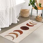 Boho Bathroom Rugs Runner Non-Slip Moon Phases Microfiber Bohemian Bath Mats Washable Carpet for Tub, Shower, Bedroom, Beige, 20"x50"