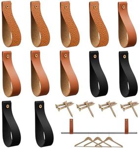 12 PCS PU Leather Wall Hooks Wall Hanging Strap Set with Nails (Lychee Pattern &Black &Brown), Leather Strap Wall Hooks for Hanging Towel Tapestry Canoe Paddle, Leather Curtain Rod Holder