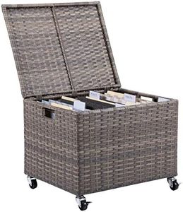 BIRDROCK HOME Rolling File Box - Storage Cabinet with Wheels - Weatherproof Rattan-Style Resin Deck Chest for Garden, Home and Office - Organize Cushions, Toys, and Accessories - Storage Box - Tan