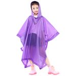 Waterproof Rain Poncho for Kids, Reusable EVA Hooded Rain Poncho for School Outdoor Hiking Cycling Camping Travel (Purple)