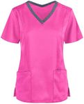 Womens Scrub Top with Pockets Solid Color Beauty Salon Costumes Mock Wrap Spa Nail Salons Beauty Tunics for Women UK Uniforms Work Tunics for Women Uniform Plus Size