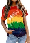 Women Dandelion Shirts Dandelion Graphic T Shirts Cute Casual Faith Shirt Tops (Rainbow1, X-Large)