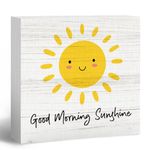 ANIANG Inspirational Sun Sunshine Wooden Box Sign, Rustic Farmhouse Desk Decor, Good Morning Sunshine Wood Block Box Sign Plaque for Office Home Dorm Room Nursery Playroom Wall Shelf Decor