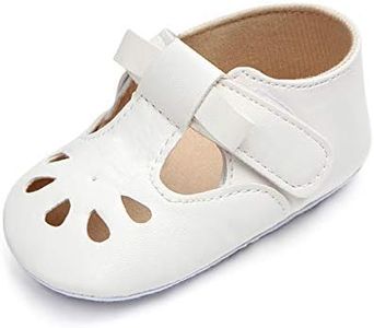 Enteer Baby Girls' Retro Leather Button Mary Jane Shoes White Size: 12-18 Months Toddler