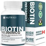 Extra Strength Biotin 10000mcg – Biotin for Hair Growth, Lush Hair, Glowing Skin & Strong Nails, Ideal for Women & Men, Non-GMO, Vegan, Gluten-Free. 120 Capsules