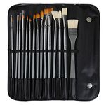 Brustro Artists Mixed Hair Brush - Set of 15 (5 Flat, 1 Fan, 4 Round, 4 Filbert, 1 Angle) in PU Bag | Long Handle, Suitable for Oil Paints, Acrylic Paints, Watercolour.