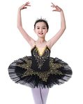 Z&X Girl's Professional Ballet Swan Lake Dress Camisole Skirted Leotard Ballerina Dancewear Fairy Princess Dress (003 Black, 4-5T)