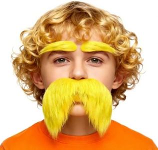 Luvfamday Yellow Mustache and Eyebrows Cosplay Costume Accessories Fake Beard Mustaches Halloween Decor Party Favors