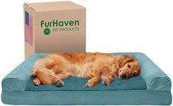 Furhaven Cooling Gel Dog Bed for Large Dogs w/ Removable Bolsters & Washable Cover, For Dogs Up to 95 lbs - Plush & Suede Sofa - Deep Pool, Jumbo/XL