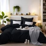 MOHAP Bedding Double Duvet Cover Set 3 PCS Plain Brushed Microfiber Bedding 1 Duvet Cover with 2 Zippers and 2 Pillowcases Black