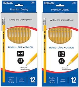 BAZIC Products Pencil #2 HB Pencils, Latex Free Eraser, Premium Wood Yellow Unsharpened Pencils for Exam School Office Sketching (12/Pack), 2-Packs