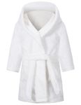 Girls Fleece Robe, Hooded Toddler Soft Fuzzy Bathrobe for Kids 2-16 Years White 4-5T