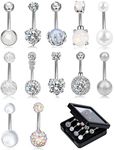 ONESING 12 Pcs 14G Belly Button Rings for Women CZ Opal Navel Rings Belly Barbells Stainless Steel Body Piercing Jewelry