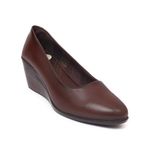 Zoom Shoes Genuine Burnished Leather Wedge Heeled Bellies for Women and Girls ZAL-051 | Formal Shoes with Memory Cushion Insole, Ideal for Office & Parties (Brown, 2)