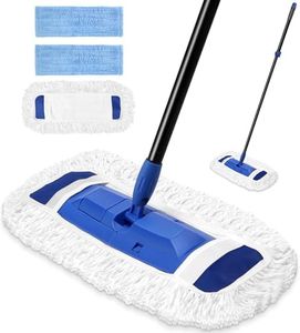 Dust Mop for Floor Cleaning with Washable Mop Pads, Long Handle Commercial Flat Large Mop ,Microfiber Wet Dry Mop for Hardwood Floor,Marble, Laminate Cleaning, Blue, VOUBIEN