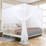 South To East White Canopy Bed Curtains, 4 Corner Post Queen King Bed Canopy for Girls & Adults, Top Luxurious Bed Drapes for Bedroom Decoration, 4 Openings, 100% Ripstop Polyester, Easy Install