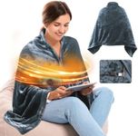 USB Heated Blanket Cordless, Wearable Heated Blanket Battery Powered, Portable Heated Shawl Wraps for Office, Electric Heating Lap Blanket Throw with Car Charger, Blue (Battery is Not Included)