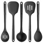 Silicone Kitchen Cooking Utensils Set of 5: U-Taste 230℃ High Heat Resistant Long Kitchen Tools, BPA Free Non Stick Rubber Cook Accessories for Stir Frying Serving Basting Mixing (Black)