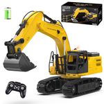 NOKA Remote Control Excavator Toys for Boys, [2025 Upgraded] 1:18 Scale RC Excavator with Metal Shovel, 11-Channel Construction Vehicle Digger with 2 Batteries/Sounds/Spray, Birthday Gift for Kids 6+