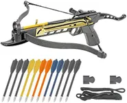 KingsArchery Pistol Crossbow Self-Cocking 80 LBS with Adjustable Sights, 3 Aluminium Arrow Bolts, Spare Crossbow String and Caps, and Bonus 12-Pack of Colored PVC Arrow Bolts