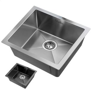 ALFORDSON 304 Stainless Steel Kitchen Sink Square Shape, 440 x 440 x 205mm, Water Basin Sinks with 3mm Thick Edge, Single Spacious Bowl with Waste Strainer, Dishwashing Workstation, Silver Color