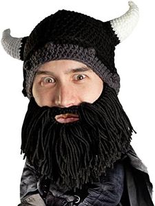 Beard Head Viking Looter - Original Handmade Knit Helmet and Removable Black Beard