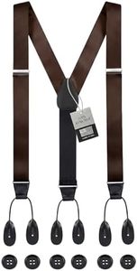 HOLD'EM 100% Silk Suspenders Men Y-Back Fancy Solid Button End-Brown