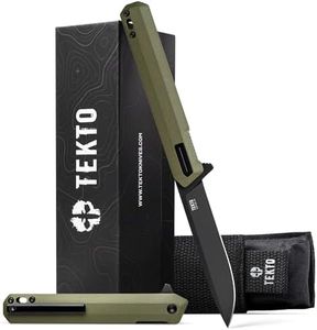 TEKTO F2 Bravo Folding Pocket Knife - D2 Steel Blade, Ceramic Ball Bearings - EDC - Snap, Swift Flip for Camping, Backpacking - 2.4oz (68g), G10 OD Green Handle, Black Titanium Accents