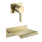 sumerain Wall Mount Tub Faucet Polished Brass with Waterfall Tub Spout and Rough in Valve, High Flow