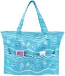 Beach Pool Bags Tote for Women Ladies Large Gym Tote Carry On Bag With Wet Compartment for Weekender Travel Waterproof, Dolphin Wave, X-Large